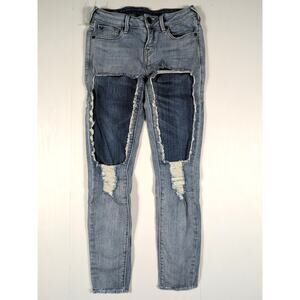 True Religion Halle Skinny Jeans Women’s 26 Blue Patchwork Distressed Denim